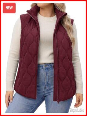 Plus Size Quilted Puffer Vest for Women - Sleeveless Zip Up with Pockets -